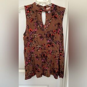 Mossimo Supply Co. Floral Keyhole Blouse - Brown and Pink